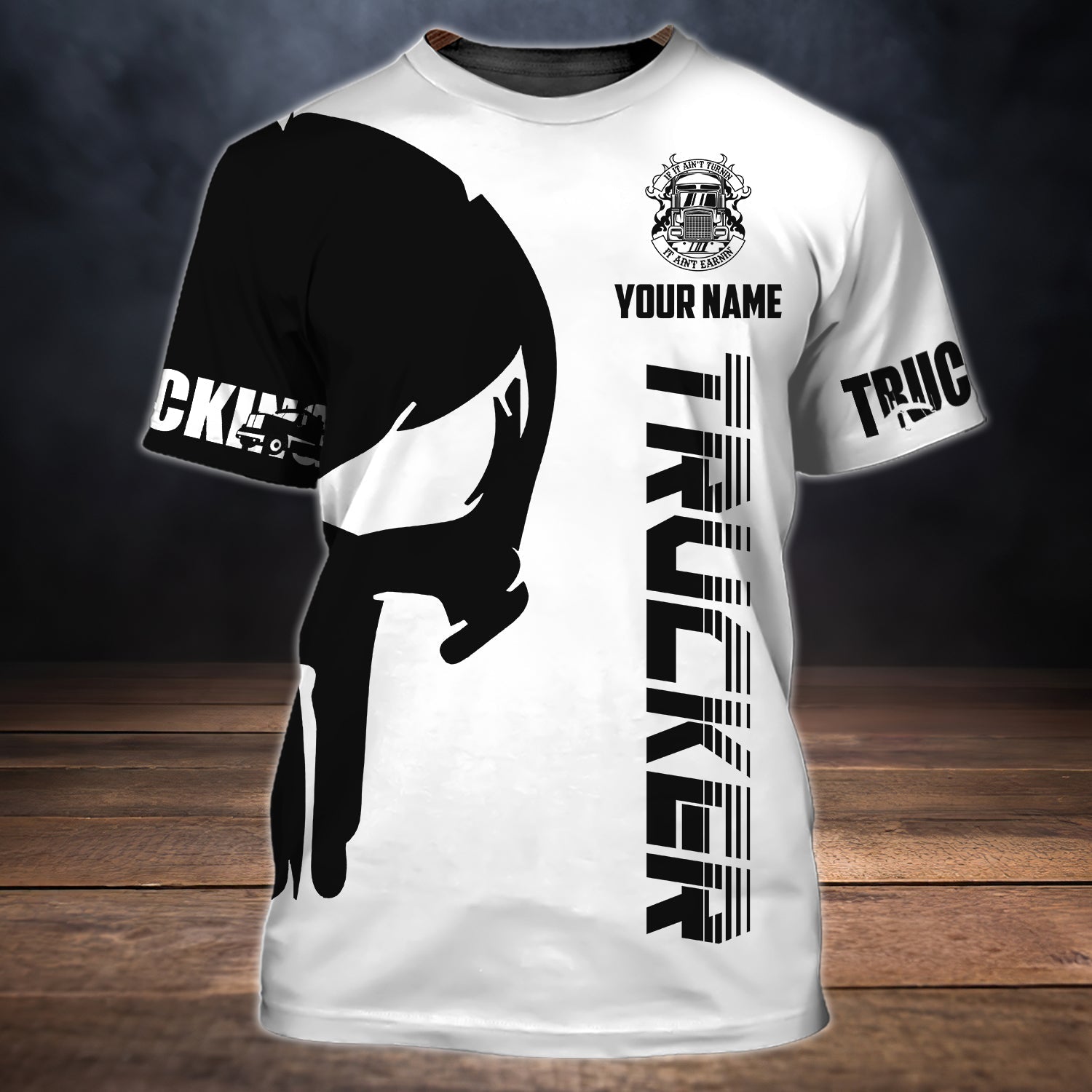 Custom Black And White Skull Trucker T Shirt ,Trucking Driver Love Shirts, Truck Driver Shirts