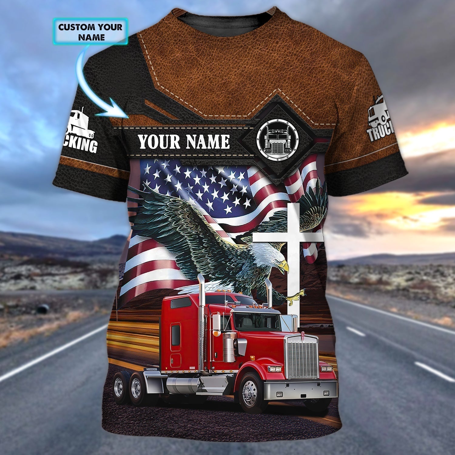 Personalized 3D Print Trucking Shirt, Eagle American Flag Pattern Shirt For A Truck Driver