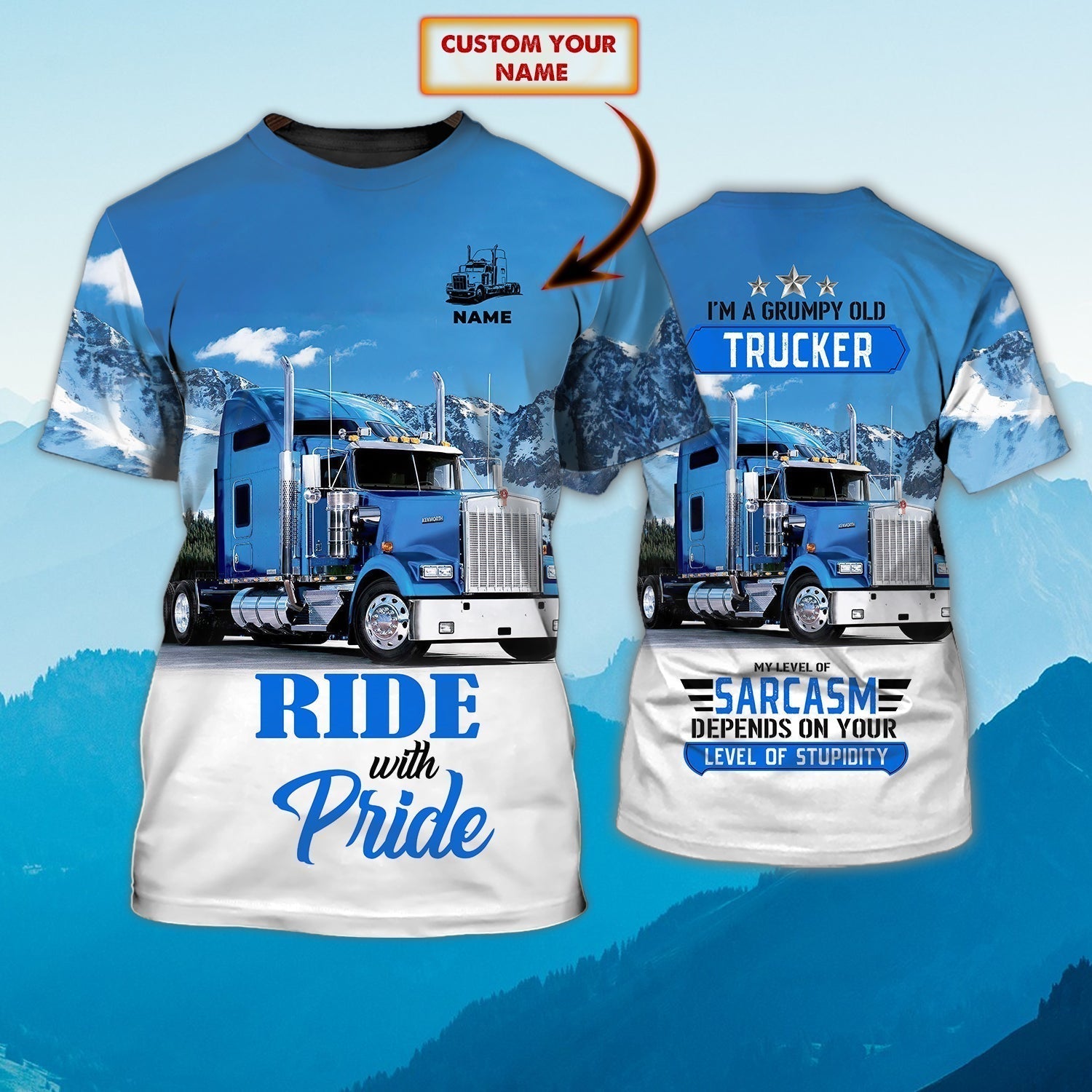 Customized Blue 3D Shirt For Trucker Man, I'm A Grumpy Old Trucker T Shirts, Gift For Trucker