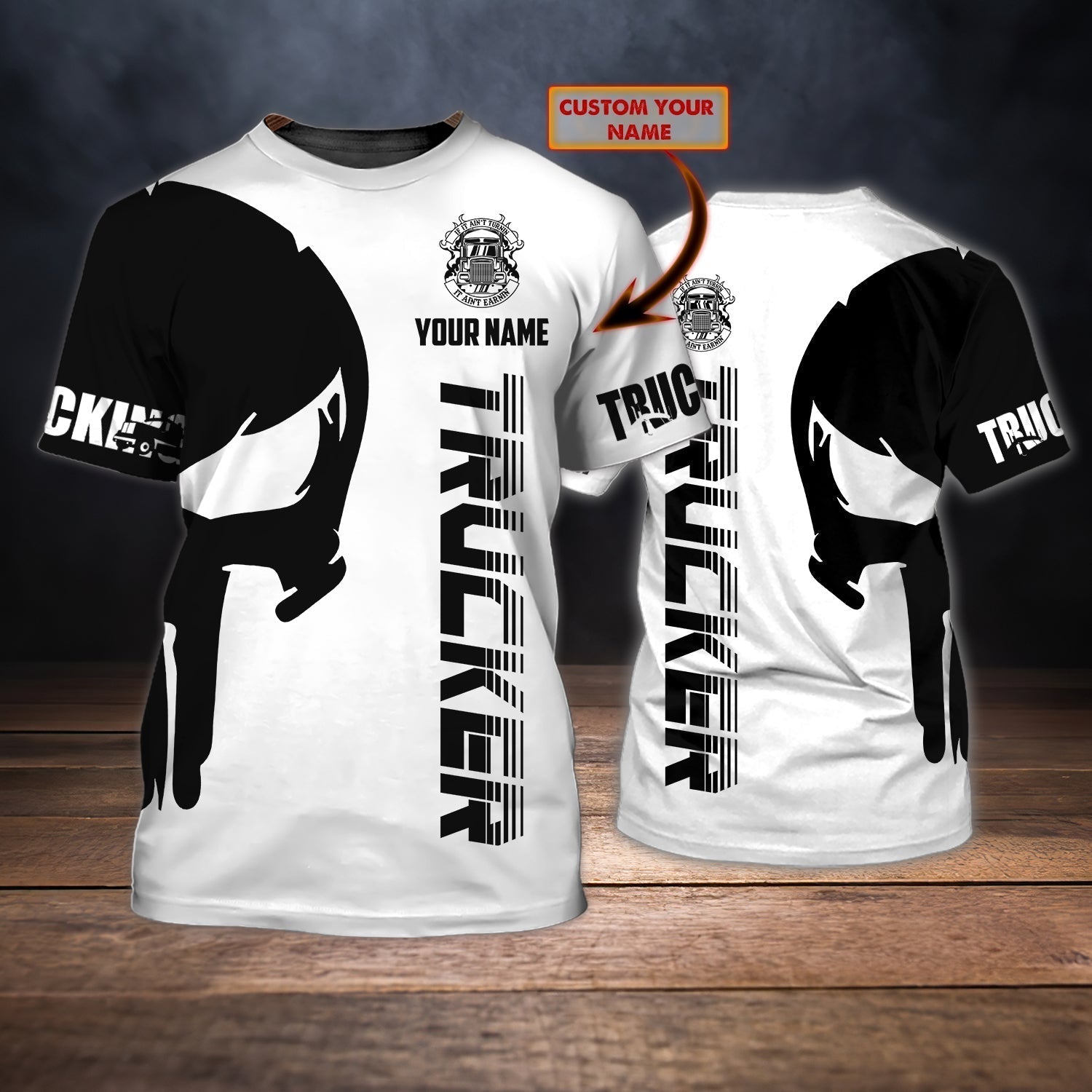 Custom Black And White Skull Trucker T Shirt ,Trucking Driver Love Shirts, Truck Driver Shirts