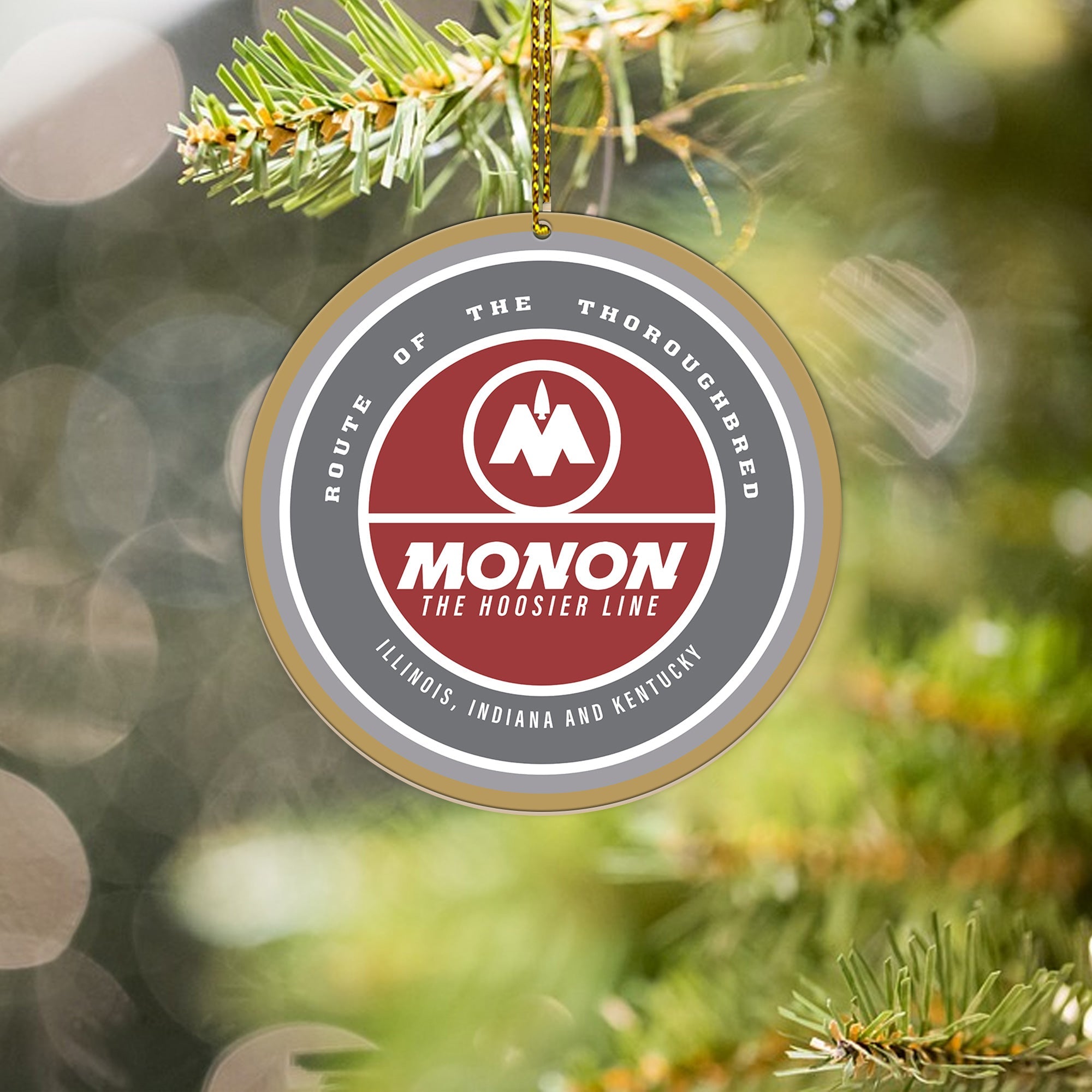 Monon Railroad Ornament, Vintage Train Logo Round Christmas Tree Decoration, Retro Railway Gift for Collectors