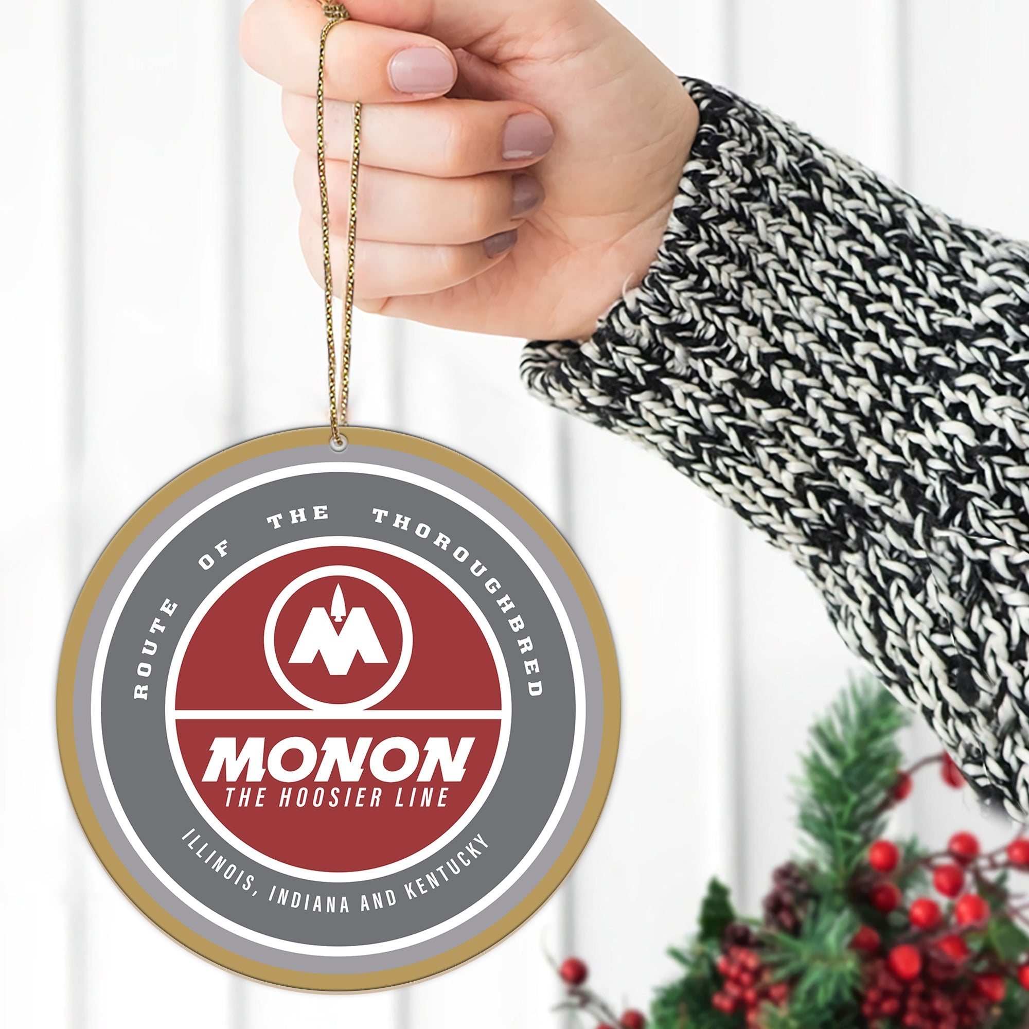 Monon Railroad Ornament, Vintage Train Logo Round Christmas Tree Decoration, Retro Railway Gift for Collectors