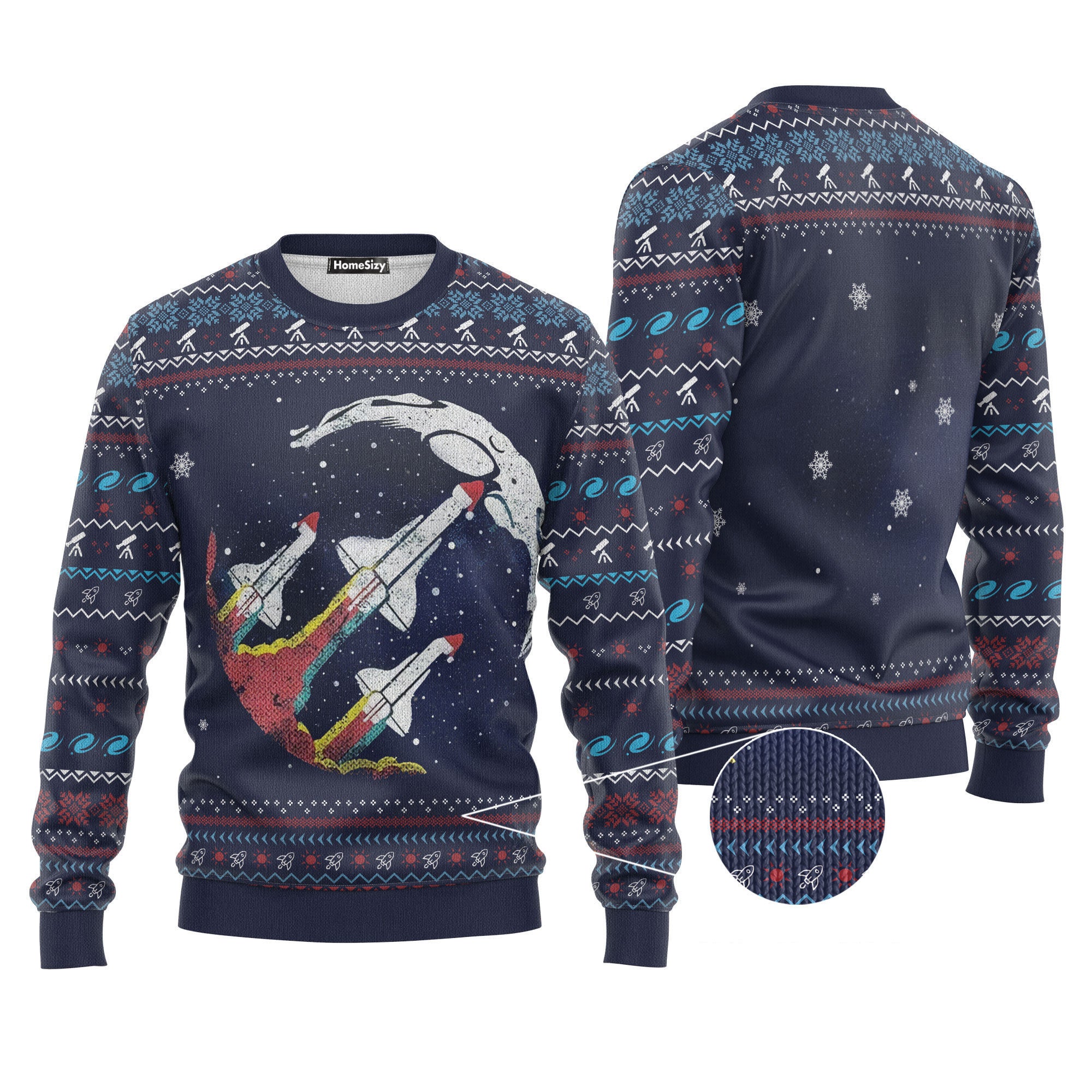 Nasa Retro Rocket Christmas Ugly Sweater, Ugly Christmas Sweater, Funny Xmas Sweaters