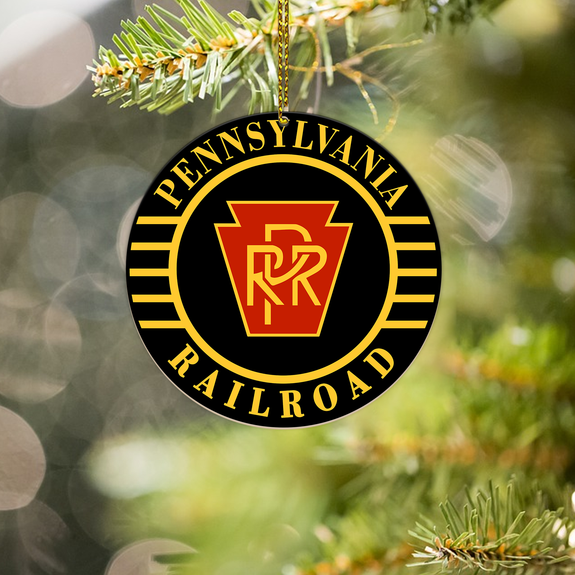 Pennsylvania Railroad Ornament, Vintage PRR Train Logo Round Christmas Tree Decoration, Retro Railway Gift Idea
