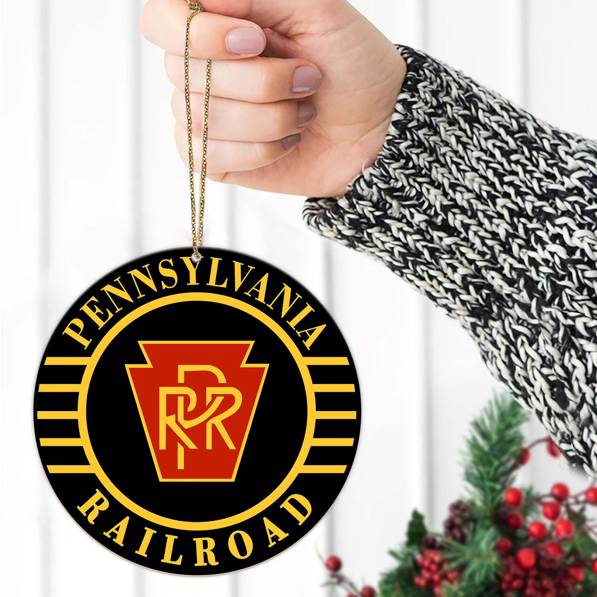 Pennsylvania Railroad Ornament, Vintage PRR Train Logo Round Christmas Tree Decoration, Retro Railway Gift Idea