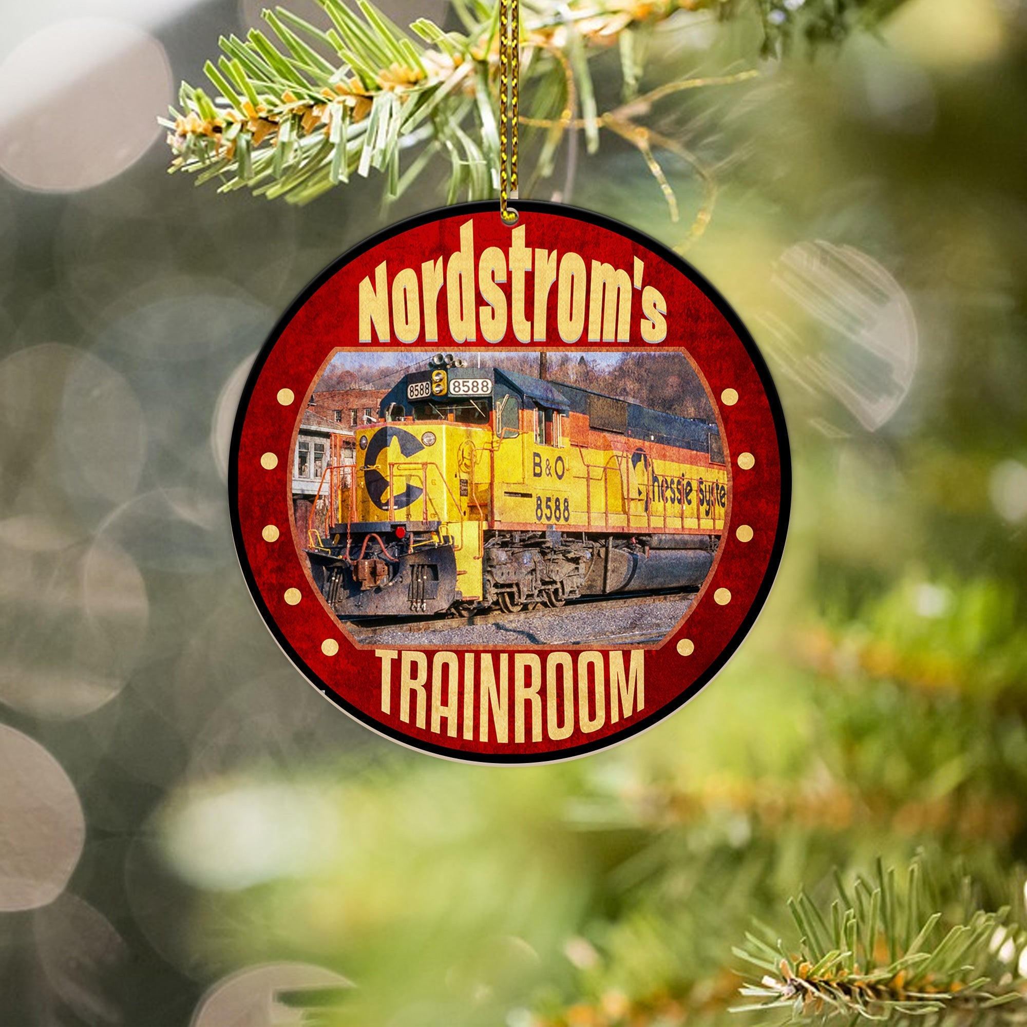 Chessie System Railroad Ornament, Personalized Vintage Train Logo Round Christmas Decoration, Retro Railway Gift Idea