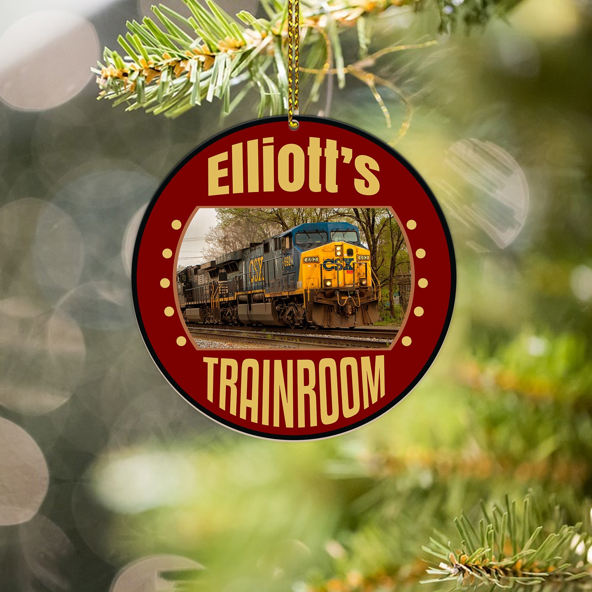 CSX Railroad Ornament, Personalized Vintage Train Logo Round Christmas Tree Decoration, Retro Railway Gift Idea