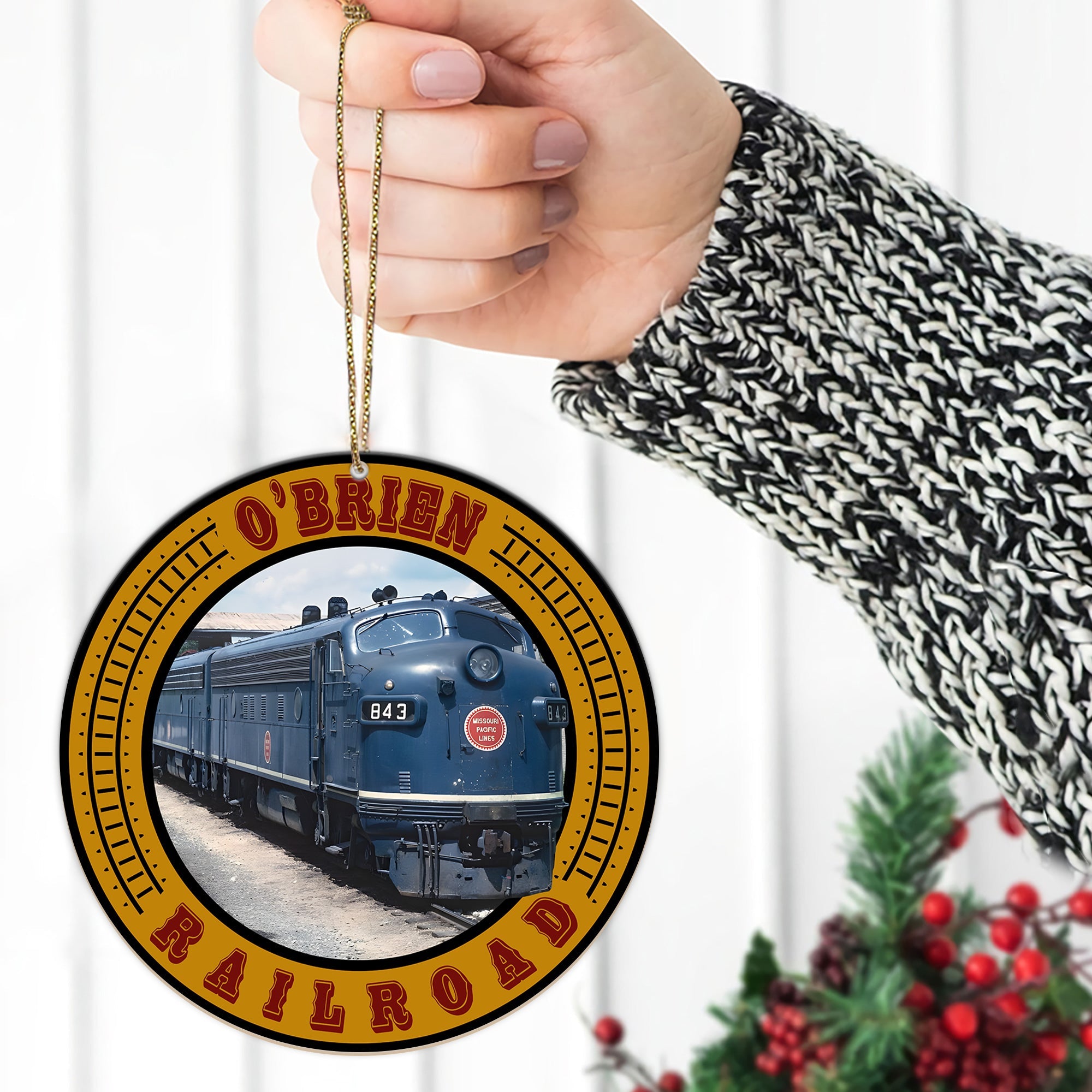 Missouri Pacific Railroad Ornament, Personalized Vintage Train Logo Round Christmas Decoration, Railway Gift Idea