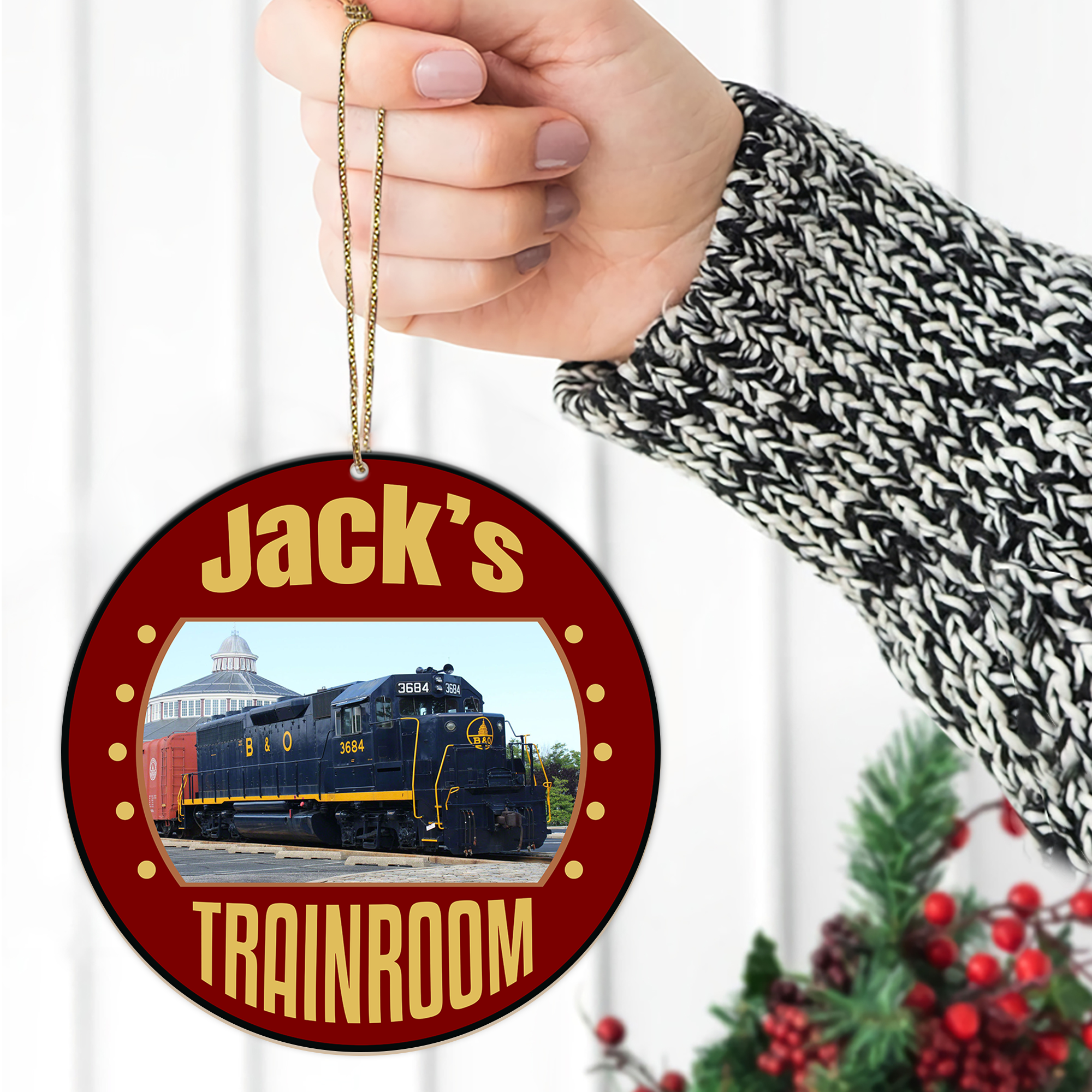 Personalized Baltimore and Ohio Railroad Ornament, Retro Train Logo Christmas Tree Decoration, Vintage Railway Family Gift