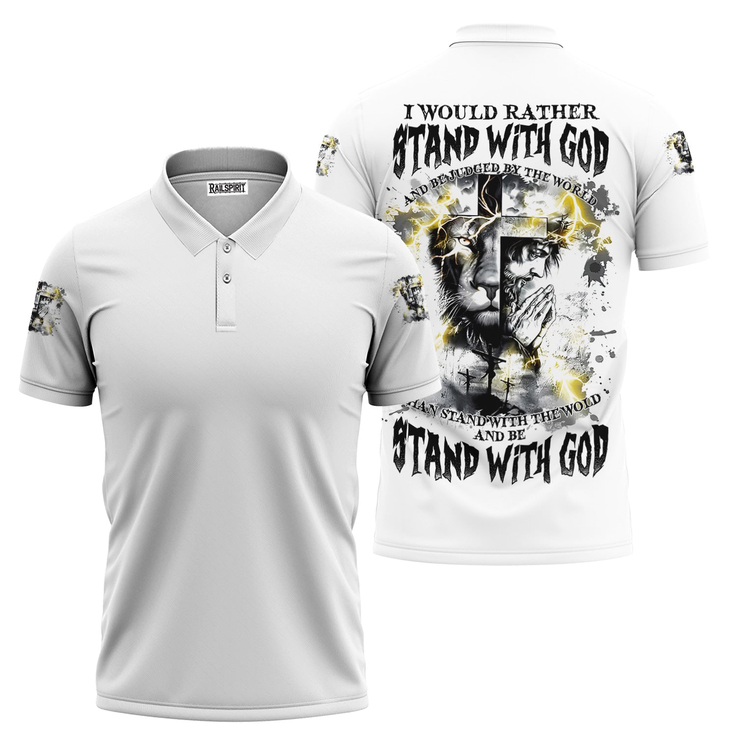 I Would Rather Stand With God Shirt, Christian Faith Tee with Cross, Lion & Praying Hands, Religious Inspirational Graphic Hoodie Zip
