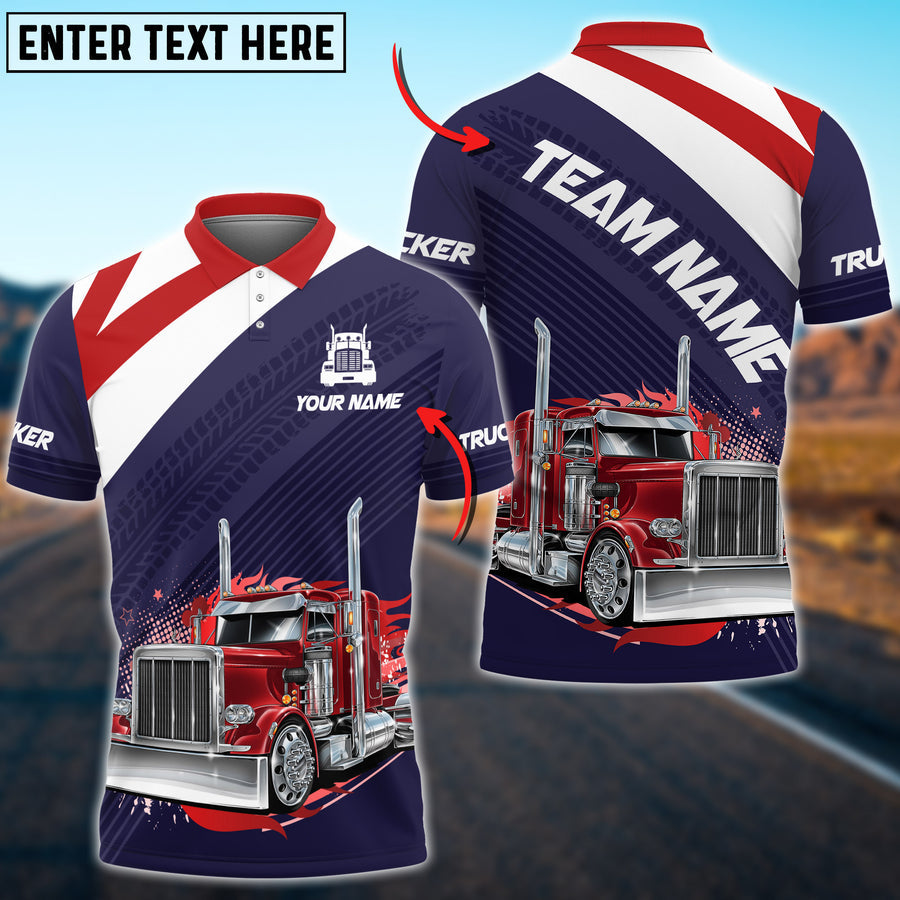 Personalized Name Truck Red White Multicolor Option Shirt, Team Shirt For Truck Driver, Truck Polo Shirt For Men & Women