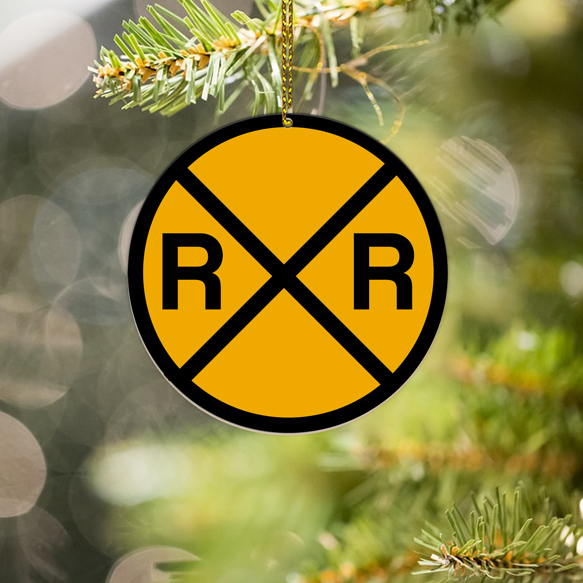 Vintage Railroad Sign Ornament, Retro Train Logo Round Christmas Decoration for Railway Lovers and Collectors