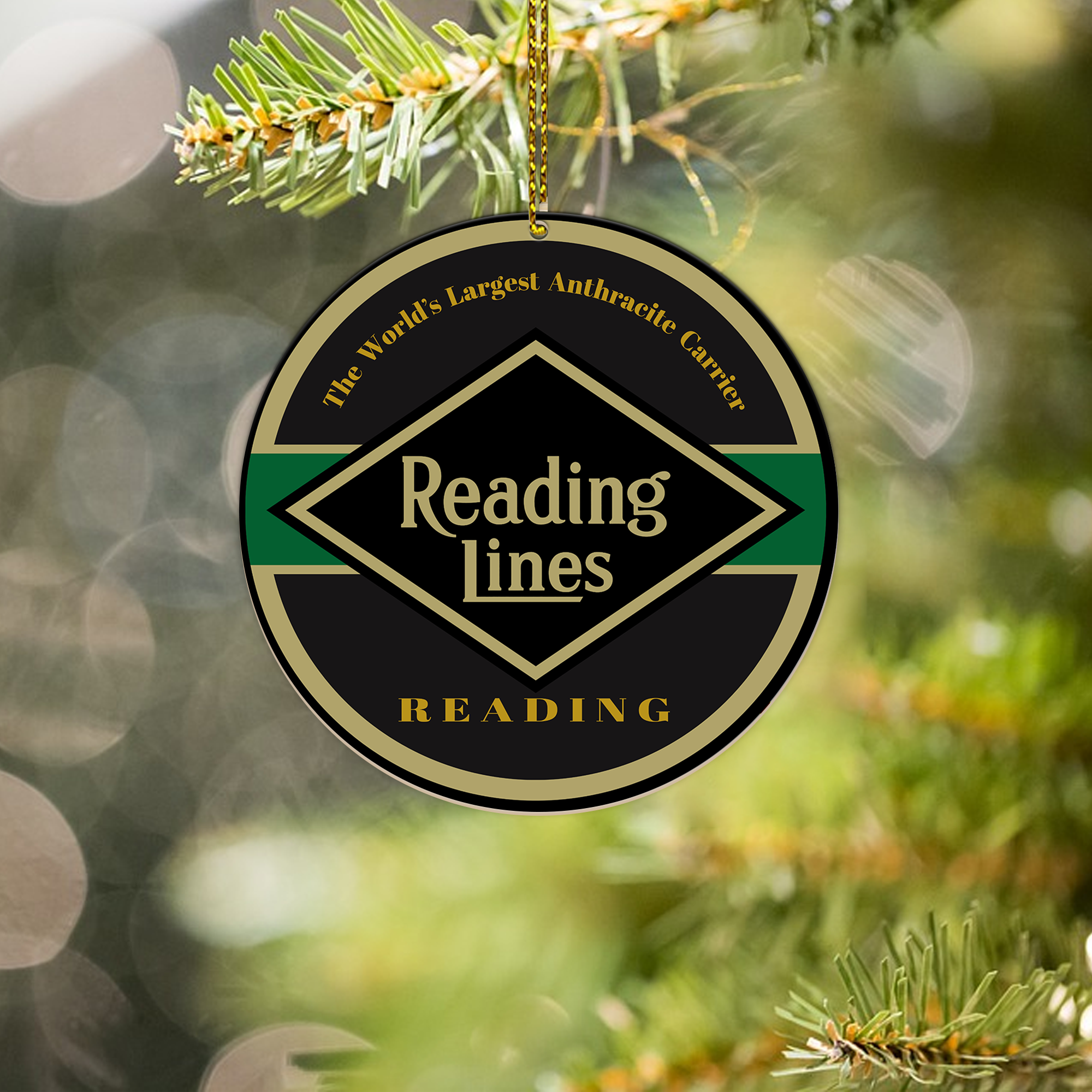 Reading Railroad Ornament, Vintage Train Logo Round Christmas Tree Decoration, Retro Railway Gift for Train Lovers