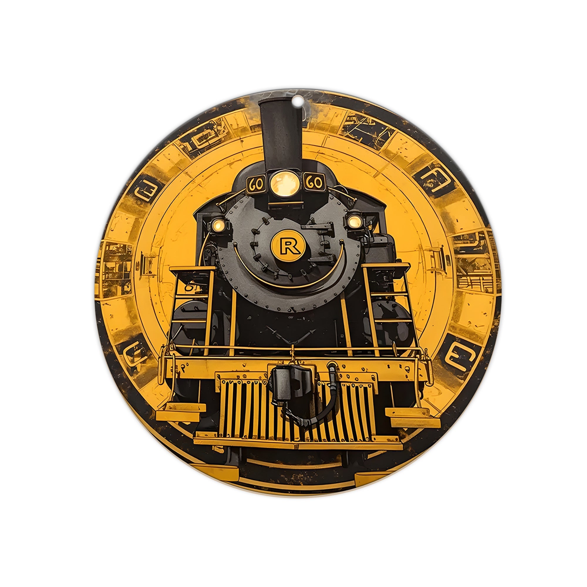 Retro Train Locomotive Ornament, Vintage Railway Round Christmas Decoration, Perfect Gift for Train Enthusiasts