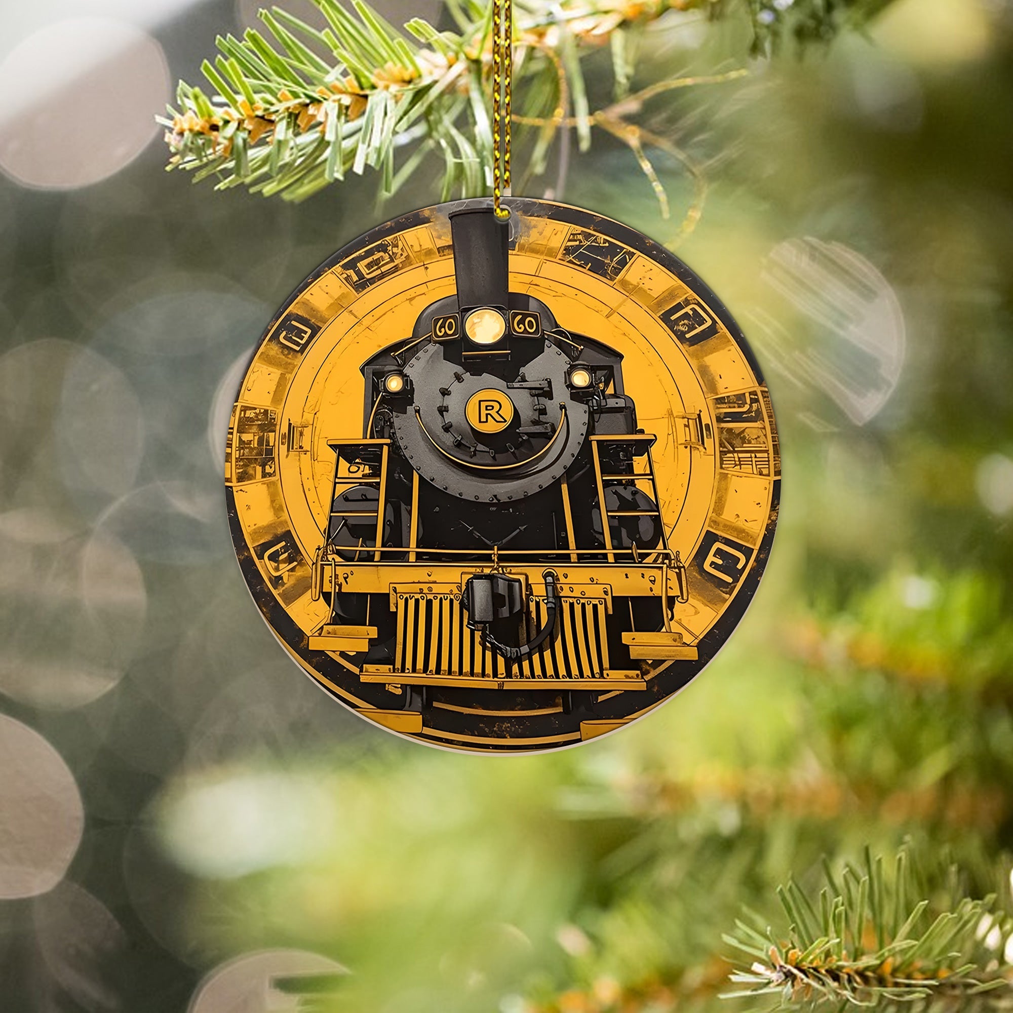 Retro Train Locomotive Ornament, Vintage Railway Round Christmas Decoration, Perfect Gift for Train Enthusiasts