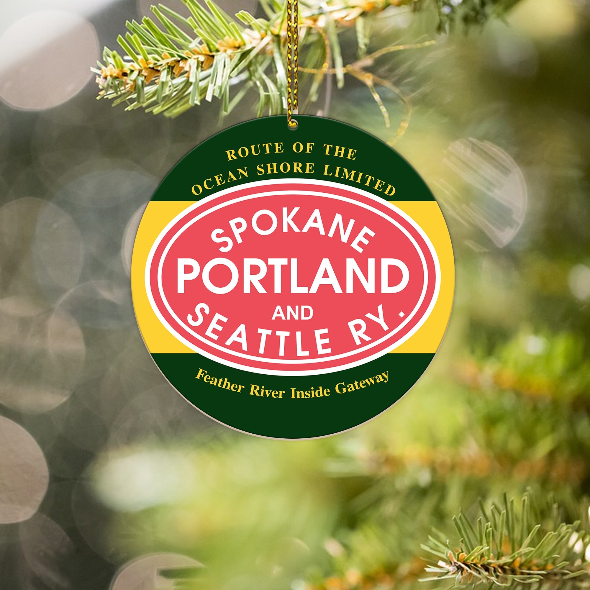 Spokane Portland and Seattle Railroad Ornament, Vintage Train Logo Christmas Decoration, Retro Railway Gift Idea