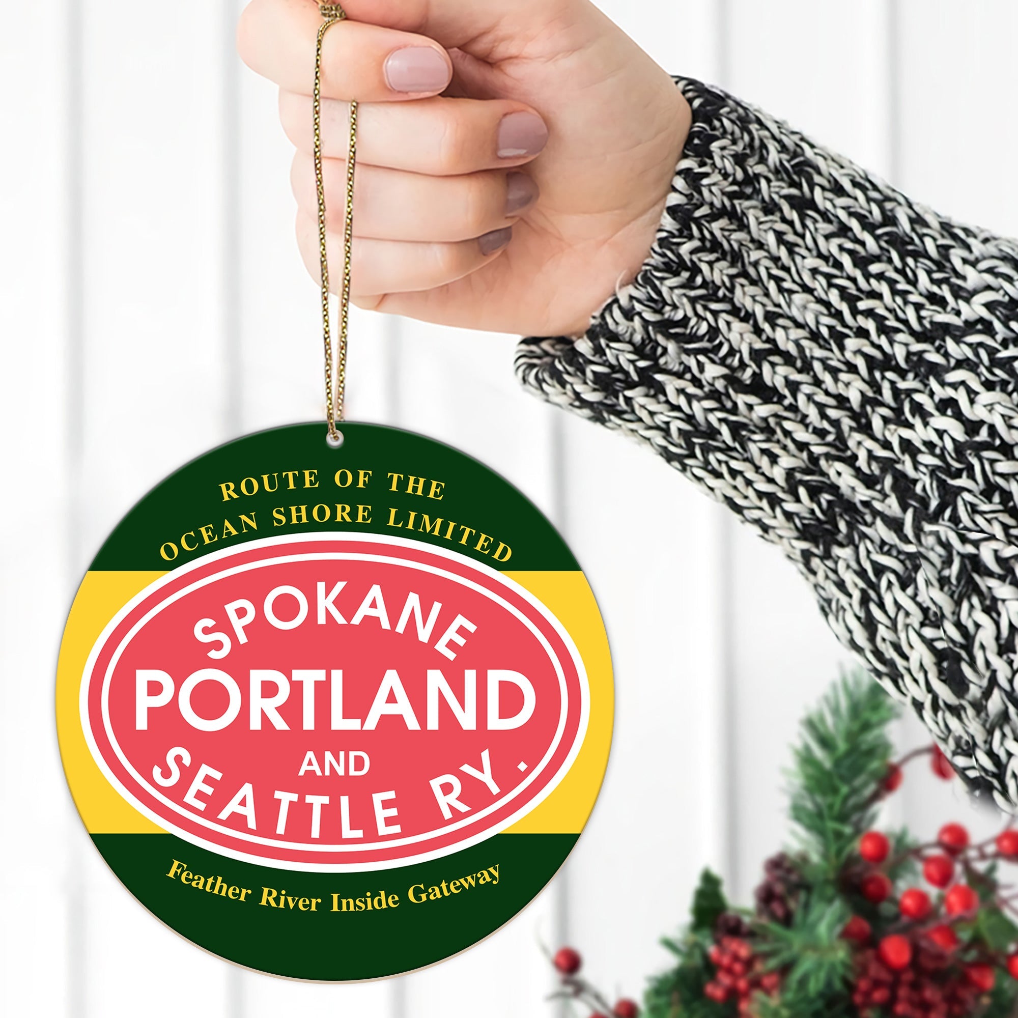 Spokane Portland and Seattle Railroad Ornament, Vintage Train Logo Christmas Decoration, Retro Railway Gift Idea