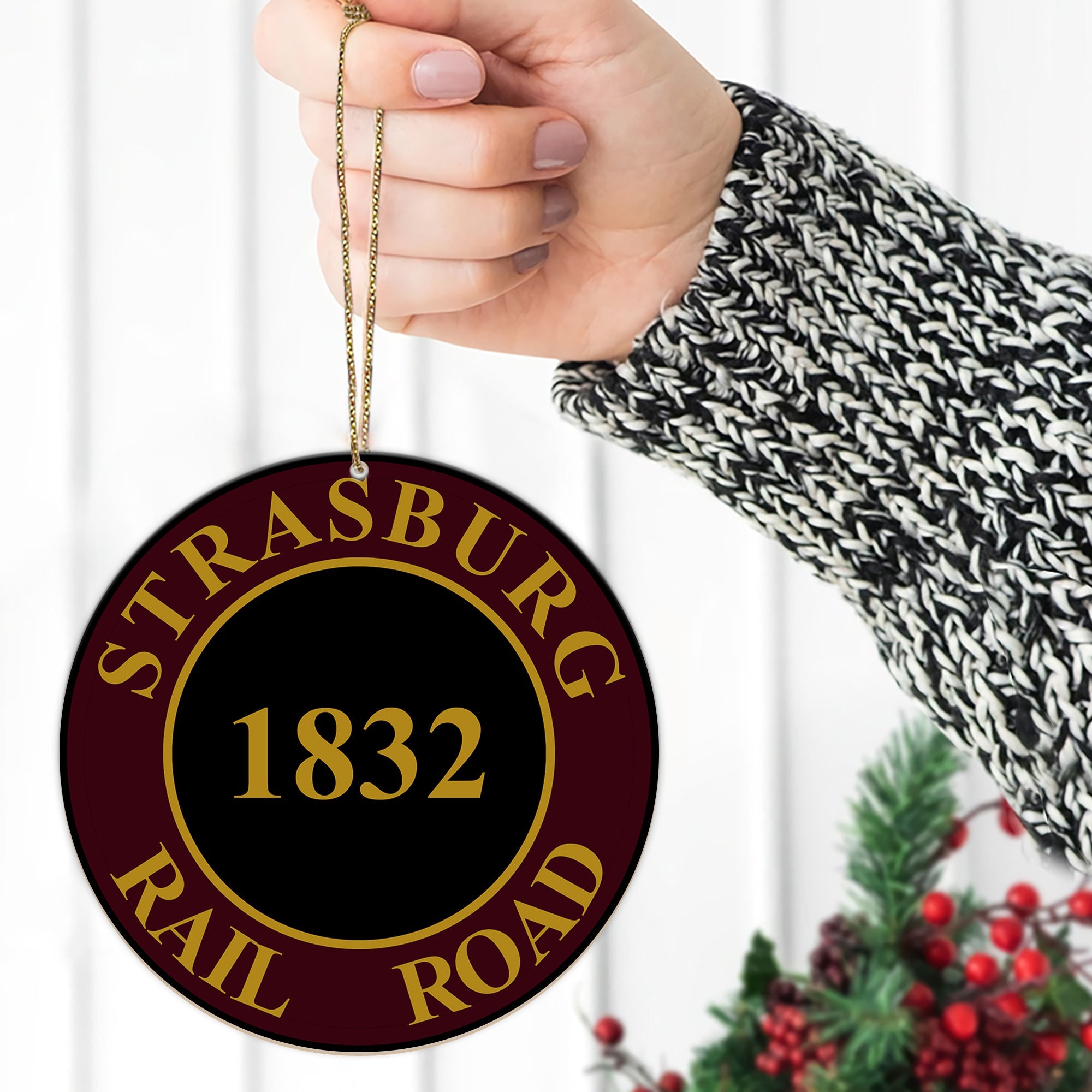 Strasburg Railroad Ornament, Vintage Train Logo Round Christmas Tree Decoration, Perfect Railway Gift for Train Lovers