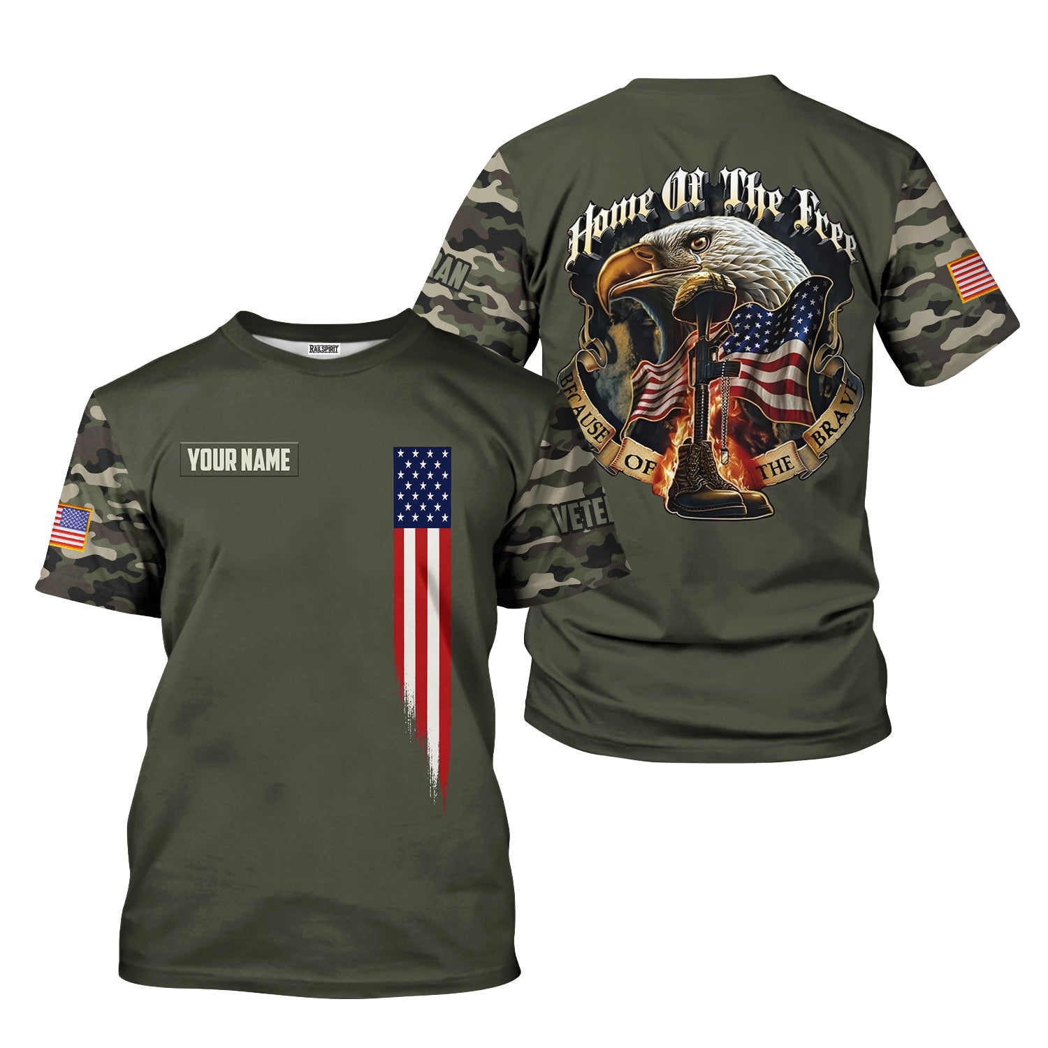 Custom Name Veteran Shirt, Home of the Free Because of the Brave Shirt, Patriotic Eagle T-Shirt, Veteran Gift for Men