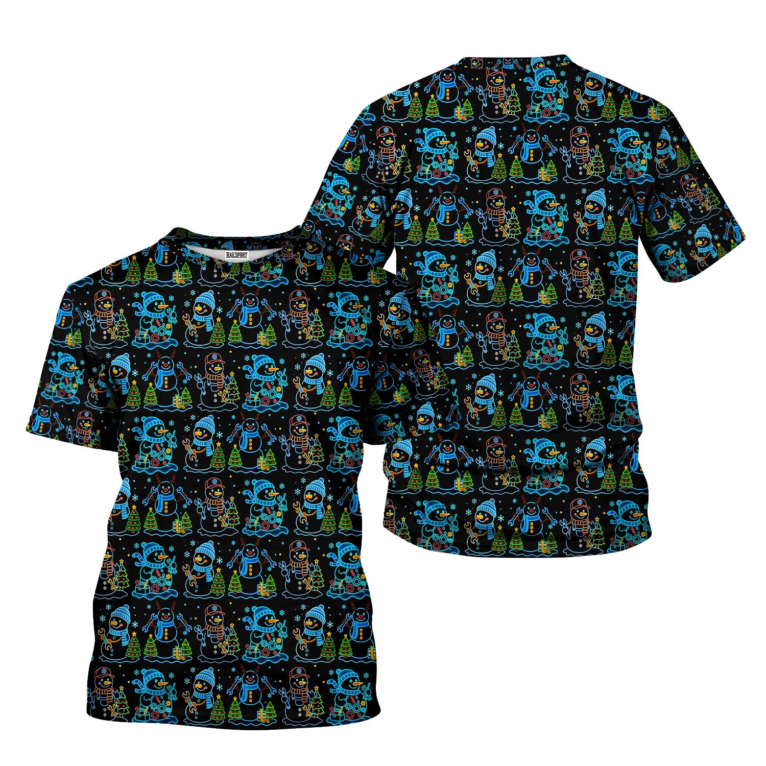 Mechanic Snowman Christmas All Over Print Shirt, Funny Holiday Mechanic Hoodie with Snowmen, Tools & Trees, Festive Winter Pattern