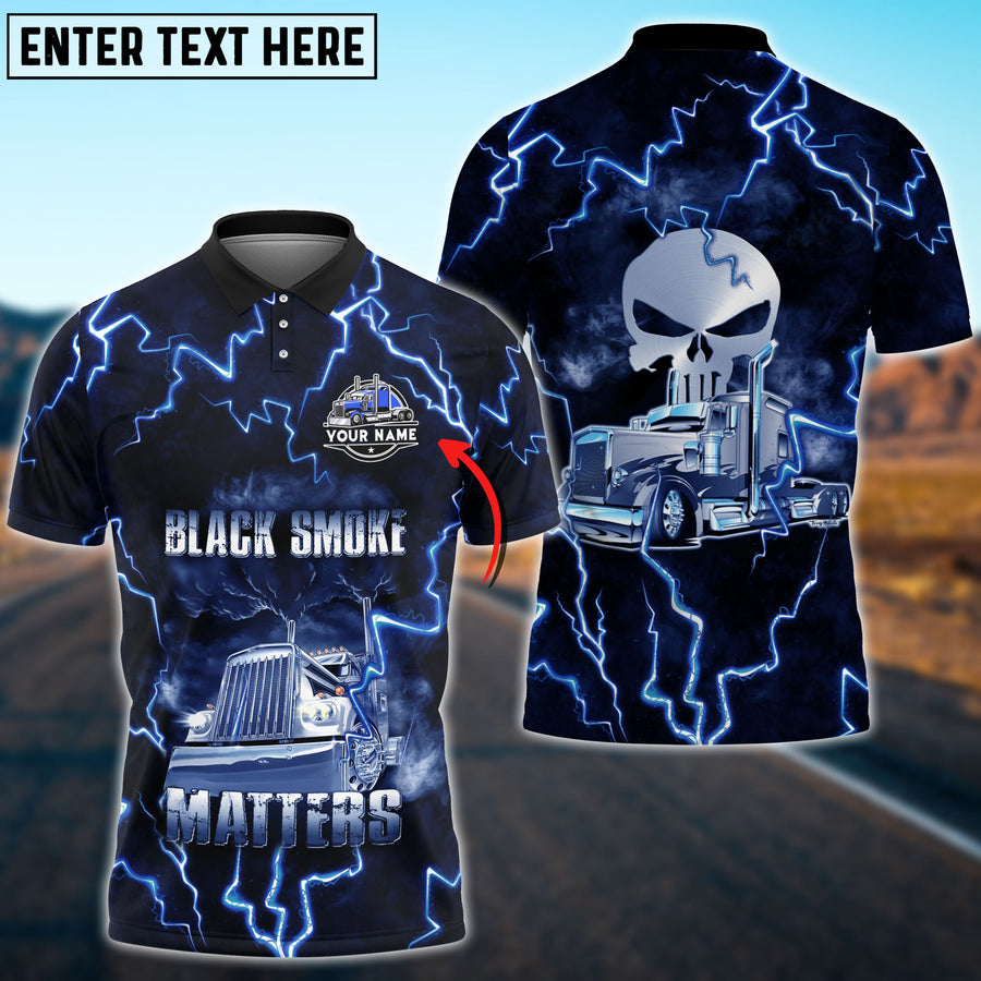 Personalized Name Truck Black Smoke Matters Polo Shirt For Truck Driver, Gift For Men & Women