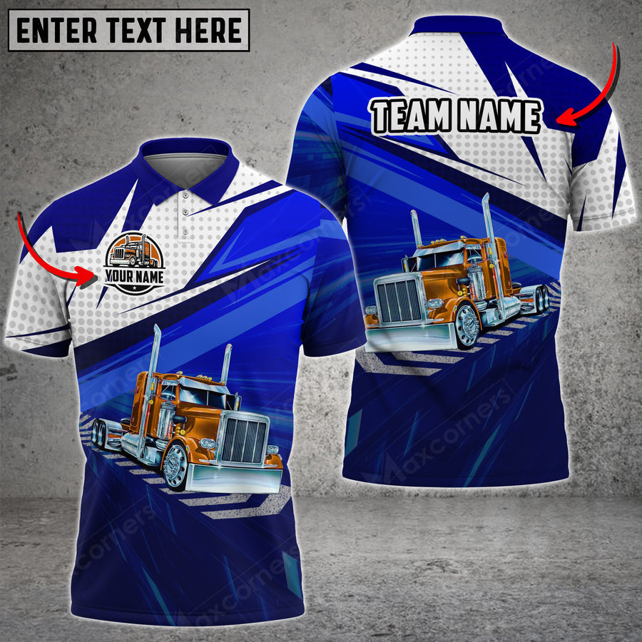 Personalized Name Trucking On The Road Polo Shirt, Gift For Truck Driver 4 Colors, Gift For Men & Women