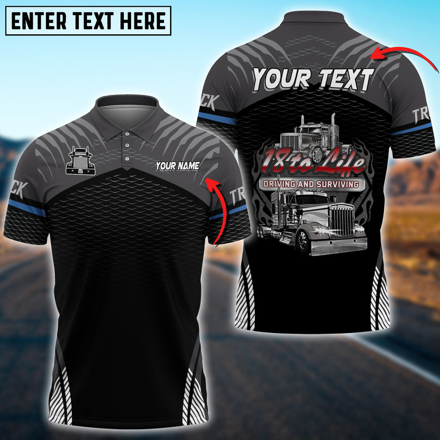 Personalized Name Truck '18 to Life' Driving and Surviving Shirt, 3D Polo Shirt For Truck Driver