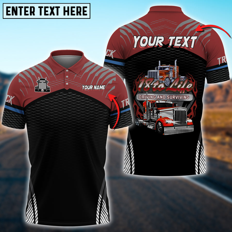 Personalized Name Truck '18 to Life' Driving and Surviving Shirt, 3D Polo Shirt For Truck Driver