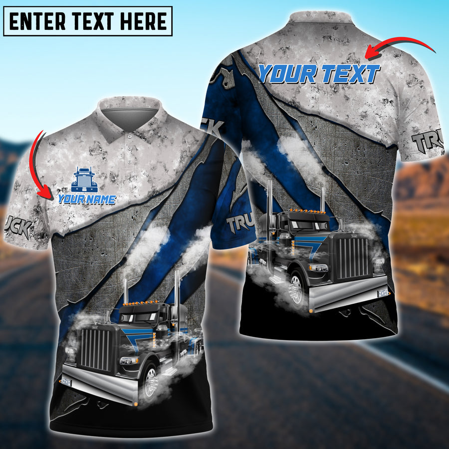 Personalized Name Truck Metal Smoke Multicolor 3D Polo Shirt For Truck Driver, Best Gift For Men & Women