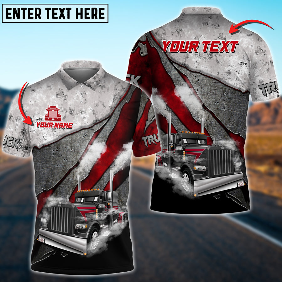 Personalized Name Truck Metal Smoke Multicolor 3D Polo Shirt For Truck Driver, Best Gift For Men & Women