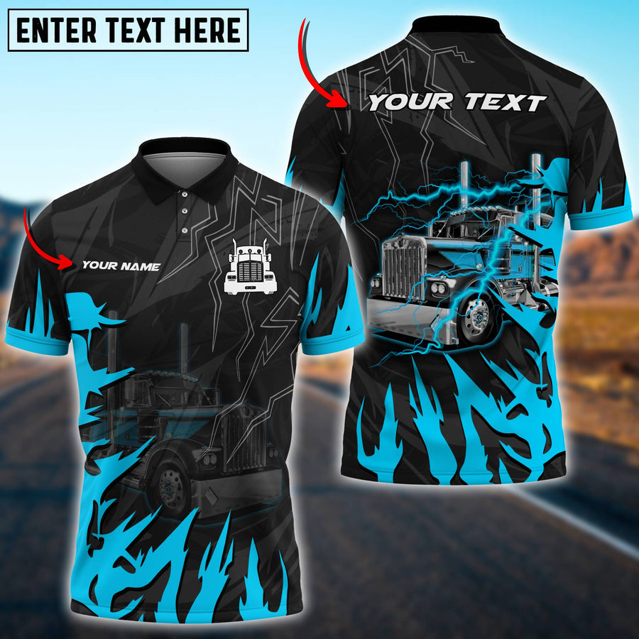 Personalized Name Lasfour Truck Lighting Multicolor 3D Polo Shirt For Truck Driver, Idea Gift Shirt