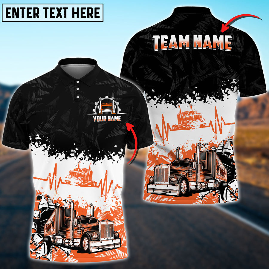 Personalized Name Truck Heartbeat Pattern 3D Polo Shirt, For Truck Driver Multicolor, Gift For Men & Women