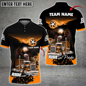 Personalized Name Truck Night Wolf and Eagle Multicolor 3D Polo Shirt For Truck Driver, Best Gift For Him
