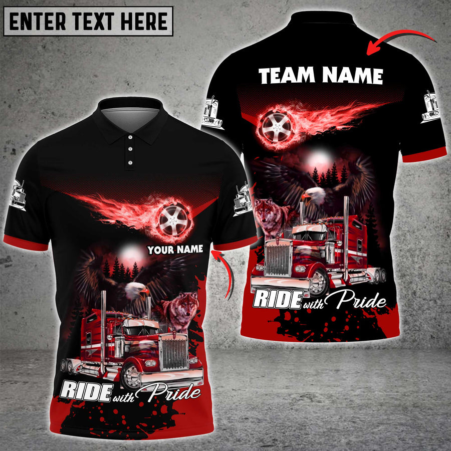 Personalized Name Truck Night Wolf and Eagle Multicolor 3D Polo Shirt For Truck Driver, Best Gift For Him