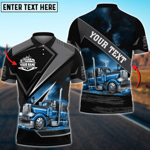 Personalized Name Text Truck Multicolor Sky Polo Shirt, Idea Shirt for Truck Driver, Gift For Men & Women