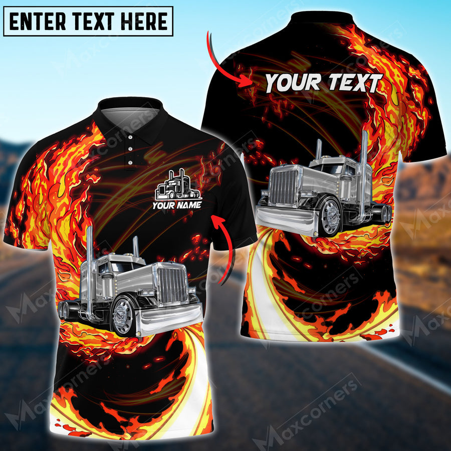 Personalized Name Truck Breath of Fire Skull Shirt, Gift For Truck Driver, Trucking Gift 3D Polo Shirt
