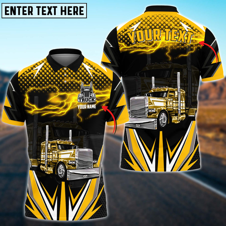 Personalized Name Truck Thunder Lights Multicolor Option Shirt, 3D Polo Shirt For Truck Driver, Truck Gift Shirt