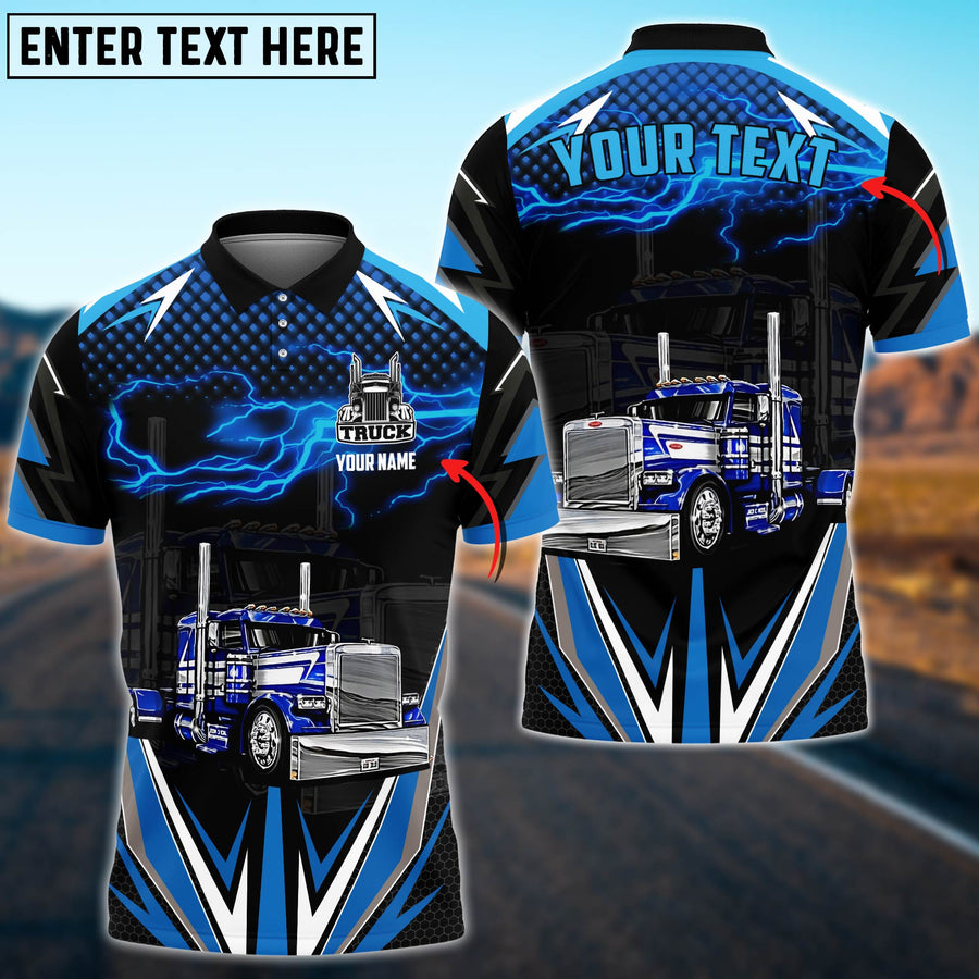 Personalized Name Truck Thunder Lights Multicolor Option Shirt, 3D Polo Shirt For Truck Driver, Truck Gift Shirt