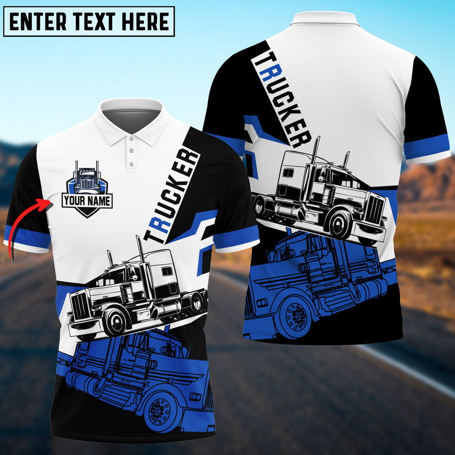 Personalized Name 3D Polo Shirt, Trucker Black and Multicolor Truck, Gift For Truck Driver