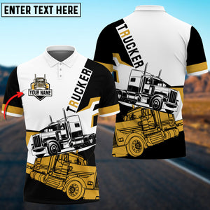 Personalized Name 3D Polo Shirt, Trucker Black and Multicolor Truck, Gift For Truck Driver