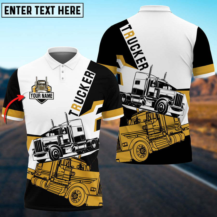 Personalized Name 3D Polo Shirt, Trucker Black and Multicolor Truck, Gift For Truck Driver