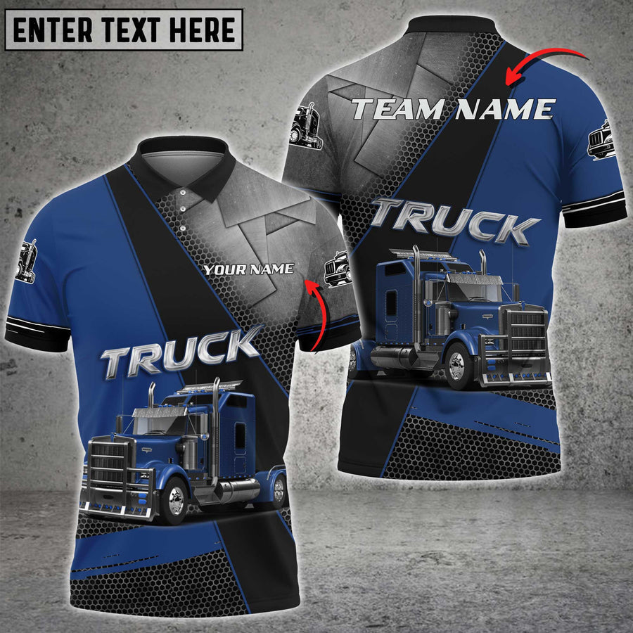 Personalized Name Truck Metal Multicolor Option Pattern 3D Polo Shirt, For Truck Driver, Gift For Him