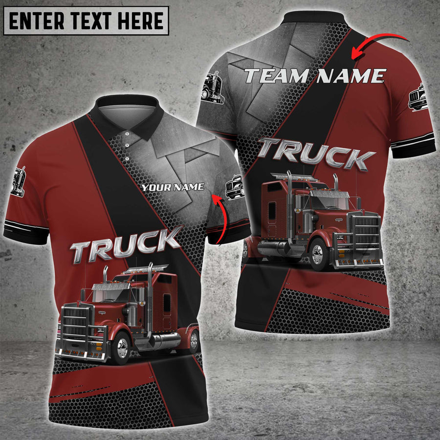 Personalized Name Truck Metal Multicolor Option Pattern 3D Polo Shirt, For Truck Driver, Gift For Him