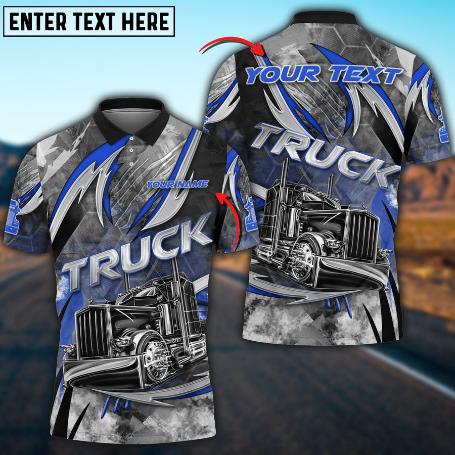 Personalized Name 3D Polo Shirt, Truck Smoky Multicolor Pattern, Gift For Truck Driver