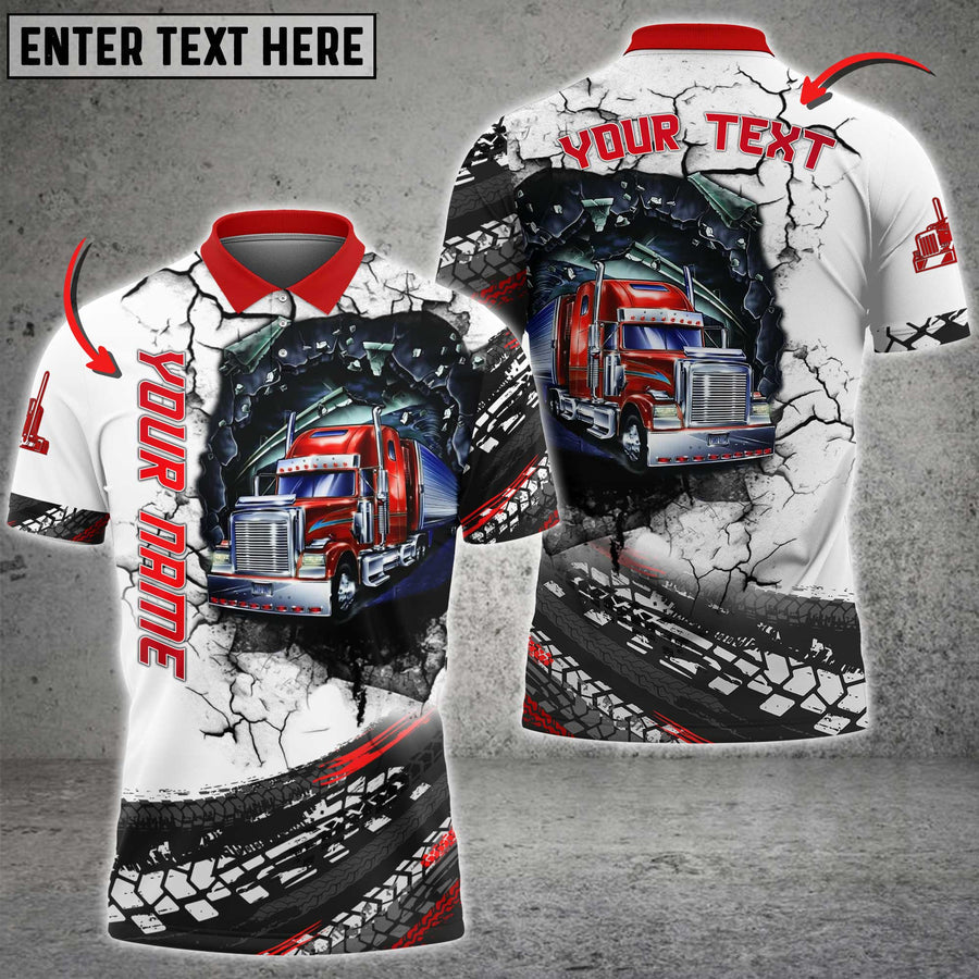 Personalized Name Truck Multicolor Tire Pattern Shirt, 3D Polo Shirt For Truck Driver, Gift For Men