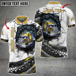 Personalized Name Truck Multicolor Tire Pattern Shirt, 3D Polo Shirt For Truck Driver, Gift For Men