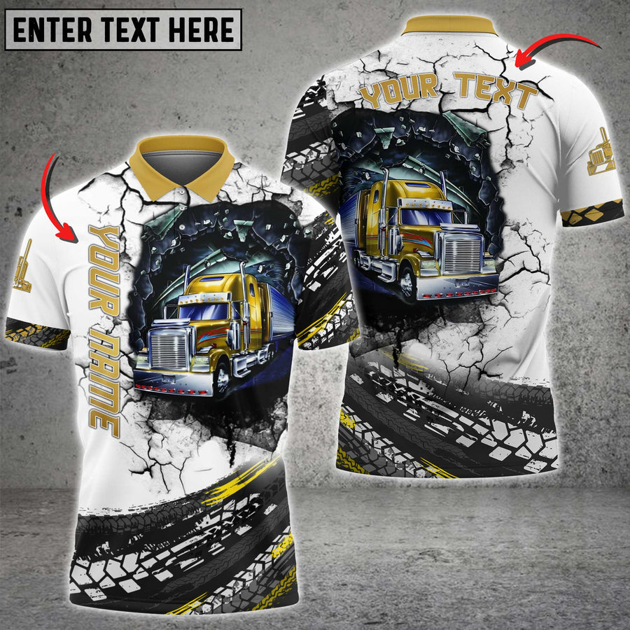 Personalized Name Truck Multicolor Tire Pattern Shirt, 3D Polo Shirt For Truck Driver, Gift For Men
