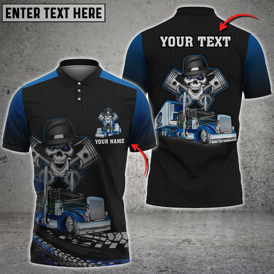 Personalized Name Lasfour Skull Trucking 3D Polo Shirt, Best For Truck Driver 4 Colors