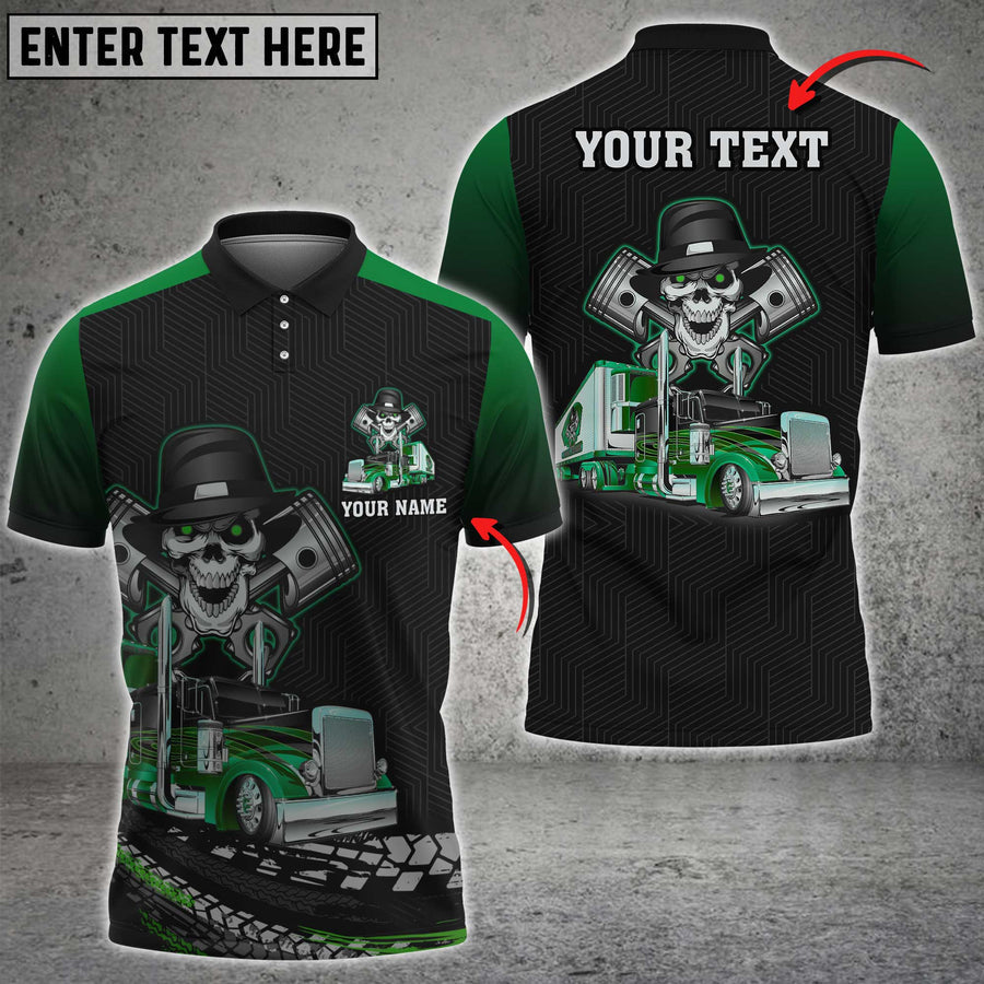 Personalized Name Lasfour Skull Trucking 3D Polo Shirt, Best For Truck Driver 4 Colors