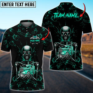Personalized Name Truck Lighting Skeleton Multicolor Option 3D Polo Shirt, Gift For Truck Driver